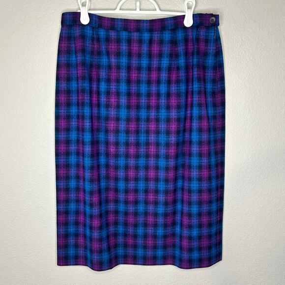 Pendleton VTG womens 100% virgin wool plaid lined blue and fuschia skirt size 12 - Picture 1 of 9